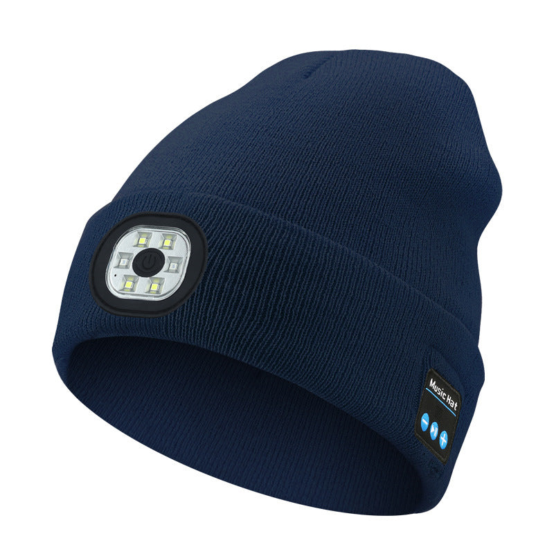 Bluetooth Beanie with Light, Unisex USB Rechargeable 4 LED Fashlight Hat with