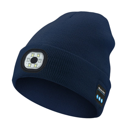 Bluetooth Beanie with Light, Unisex USB Rechargeable 4 LED Fashlight Hat with