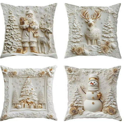 Christmas Themed Cushion Cover, 4 Counts/set Soft Comfortable Single Side Printing Decorative Cushion Cover, Cushion Cover for Home Living Room