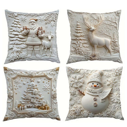 Christmas Themed Cushion Cover, 4 Counts/set Soft Comfortable Single Side Printing Decorative Cushion Cover, Cushion Cover for Home Living Room