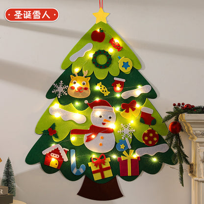 Felt Artificial Christmas Tree Set - Christmas Decorations 2025 with 26 Detachable Ornaments & LED Lights | DIY Wall Hanging Kit for Kids, Home Party Gift