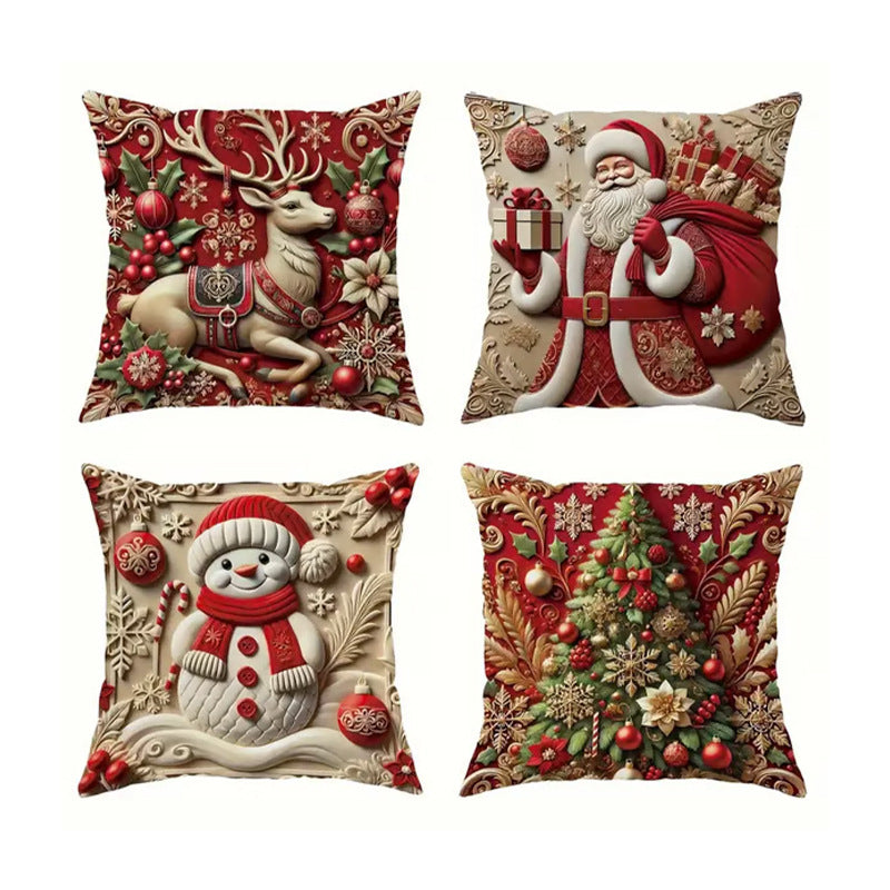 Christmas Themed Cushion Cover, 4 Counts/set Soft Comfortable Single Side Printing Decorative Cushion Cover, Cushion Cover for Home Living Room