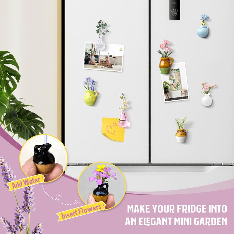 8PCS Mini Ceramic Vase Magnets – Cute Fridge Decor for Home & Office