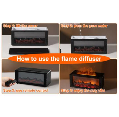 300ml Flame Aroma Humidifier with LED Lights & Remote Control, Essential Oil Diffuser for Home & Bedroom