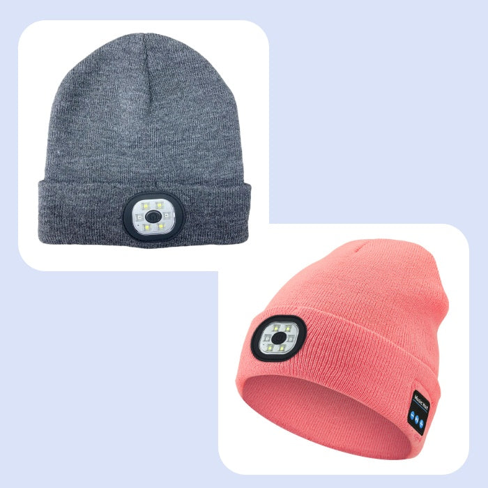 Bluetooth Beanie with Light, Unisex USB Rechargeable 4 LED Fashlight Hat with
