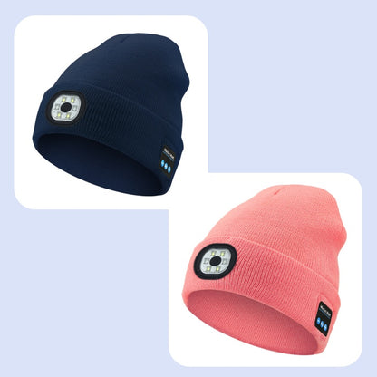 Bluetooth Beanie with Light, Unisex USB Rechargeable 4 LED Fashlight Hat with