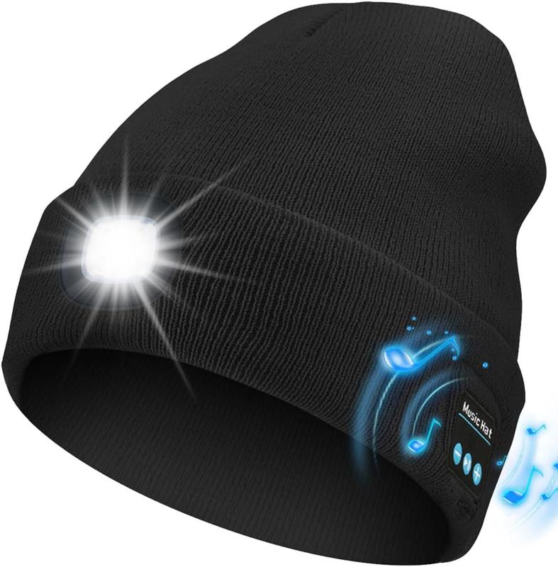 Bluetooth Beanie with Light, Unisex USB Rechargeable 4 LED Fashlight Hat with