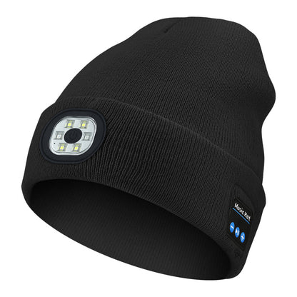 Bluetooth Beanie with Light, Unisex USB Rechargeable 4 LED Fashlight Hat with