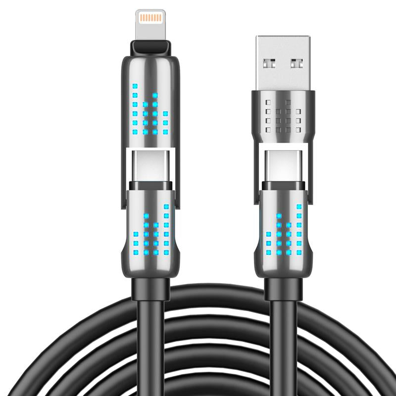 240W 4-in-1 USB-C Cable, PD 5A Fast Charging, Data Sync, USB-A, Type-C, Lightning,  Aluminum, Compatible with iPhone 16/15, iPad, Samsung, Laptops