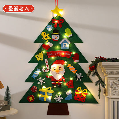 Felt Artificial Christmas Tree Set - Christmas Decorations 2025 with 26 Detachable Ornaments & LED Lights | DIY Wall Hanging Kit for Kids, Home Party Gift