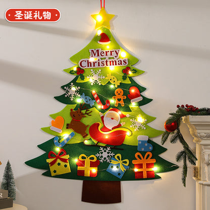 Felt Artificial Christmas Tree Set - Christmas Decorations 2025 with 26 Detachable Ornaments & LED Lights | DIY Wall Hanging Kit for Kids, Home Party Gift