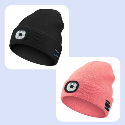 Bluetooth Beanie with Light, Unisex USB Rechargeable 4 LED Fashlight Hat with