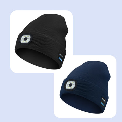 Bluetooth Beanie with Light, Unisex USB Rechargeable 4 LED Fashlight Hat with
