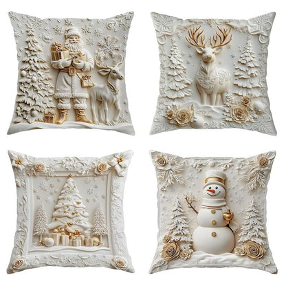 Christmas Themed Cushion Cover, 4 Counts/set Soft Comfortable Single Side Printing Decorative Cushion Cover, Cushion Cover for Home Living Room