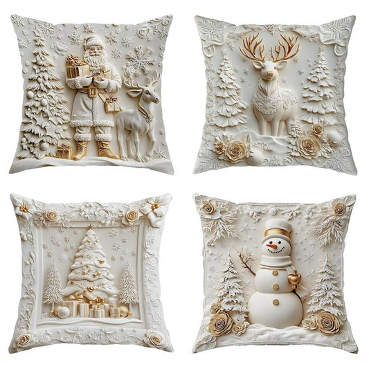 Christmas Themed Cushion Cover, 4 Counts/set Soft Comfortable Single Side Printing Decorative Cushion Cover, Cushion Cover for Home Living Room